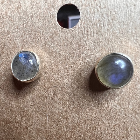 Labradorite studs in thick Sterling Silver .925 pin back - Picture 2 of 3
